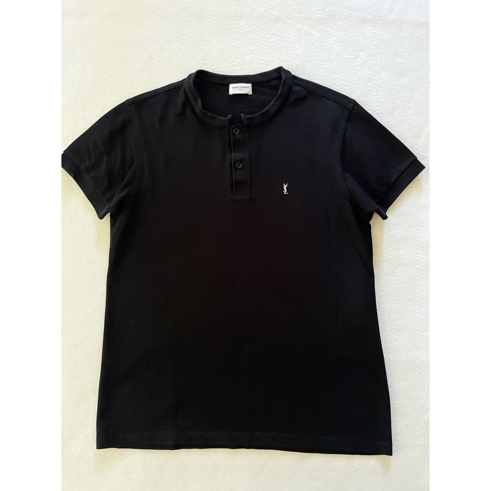Saint Laurent Shirt Mens M Black Henley YSL Logo Made In Italy T Shirt Tee